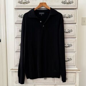 Ponte Vecchio Black Pure Wool Collared Sweater